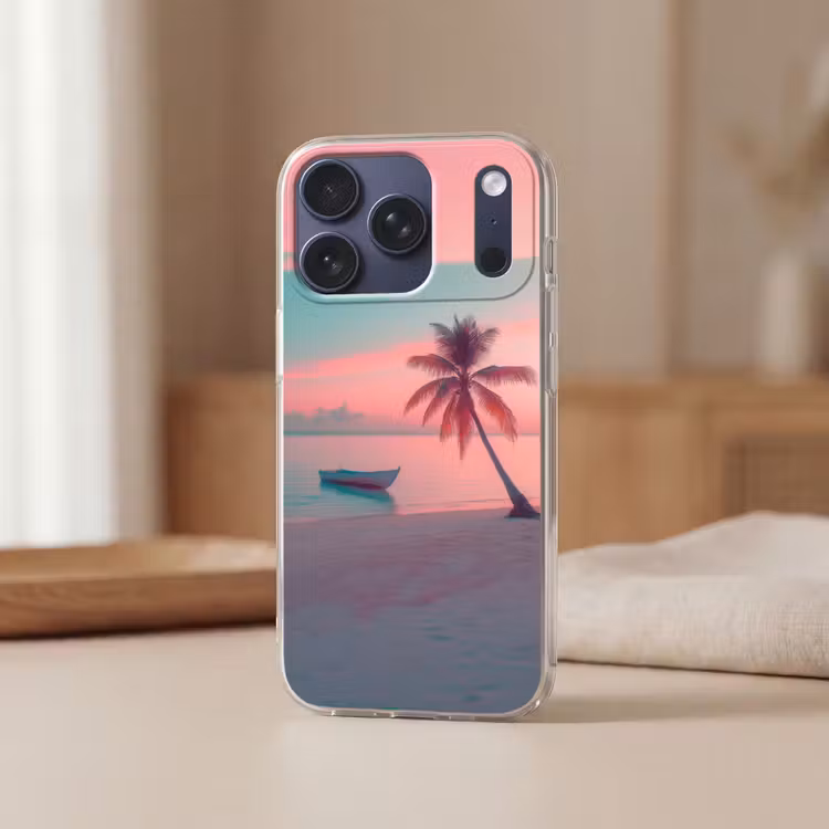 Zee - Boot - Zonsondergang Telefoonhoesje iPhone 17 Pro klein -sfeer2