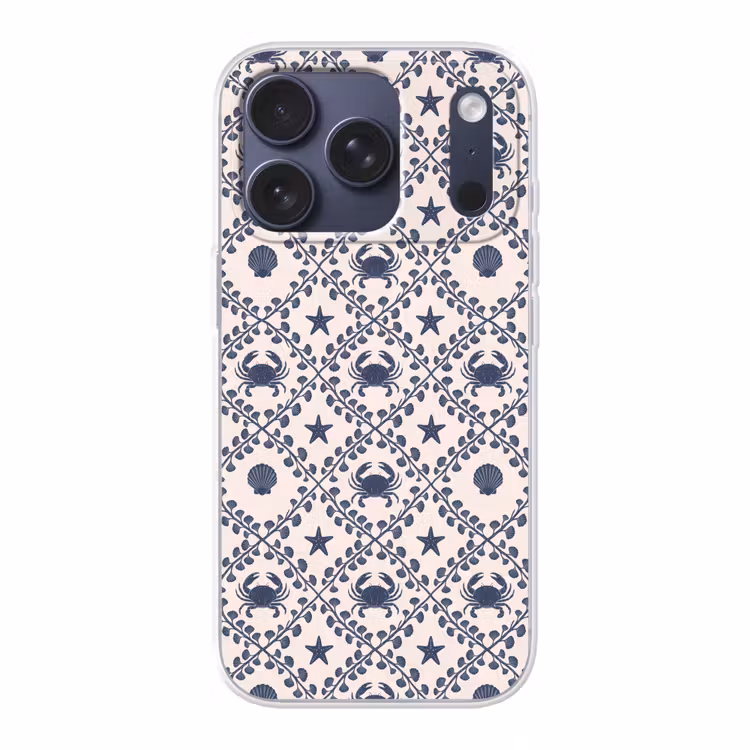 Zee - Krab - Zeester - Patroon - Blauw Telefoonhoesje iPhone 17 Pro klein -3d