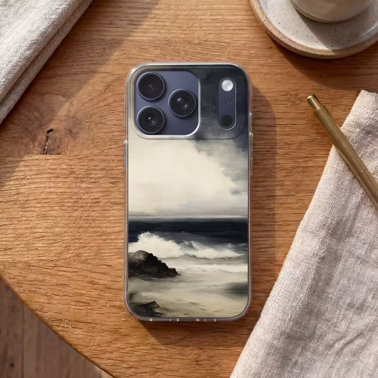 Zee - Rotsen - Storm Telefoonhoesje iPhone 17 Pro klein -sfeer1