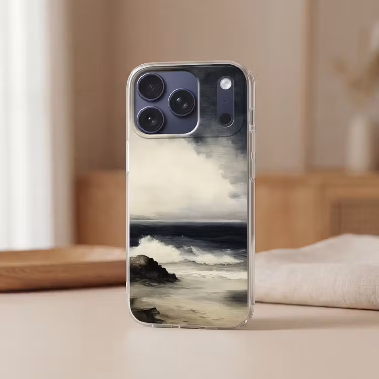 Zee - Rotsen - Storm Telefoonhoesje iPhone 17 Pro klein -sfeer2