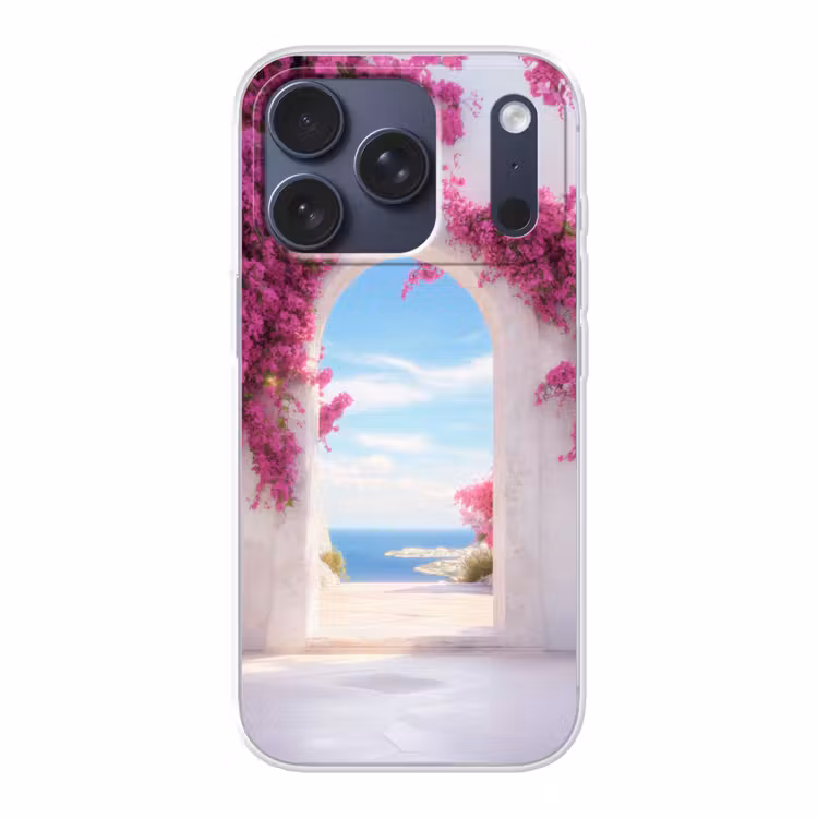 Zee - Roze - Bloemen - Poort Telefoonhoesje iPhone 17 Pro klein -3d