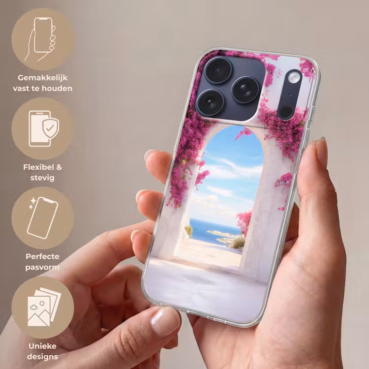 Zee - Roze - Bloemen - Poort Telefoonhoesje iPhone 17 Pro klein -sfeer3_NL
