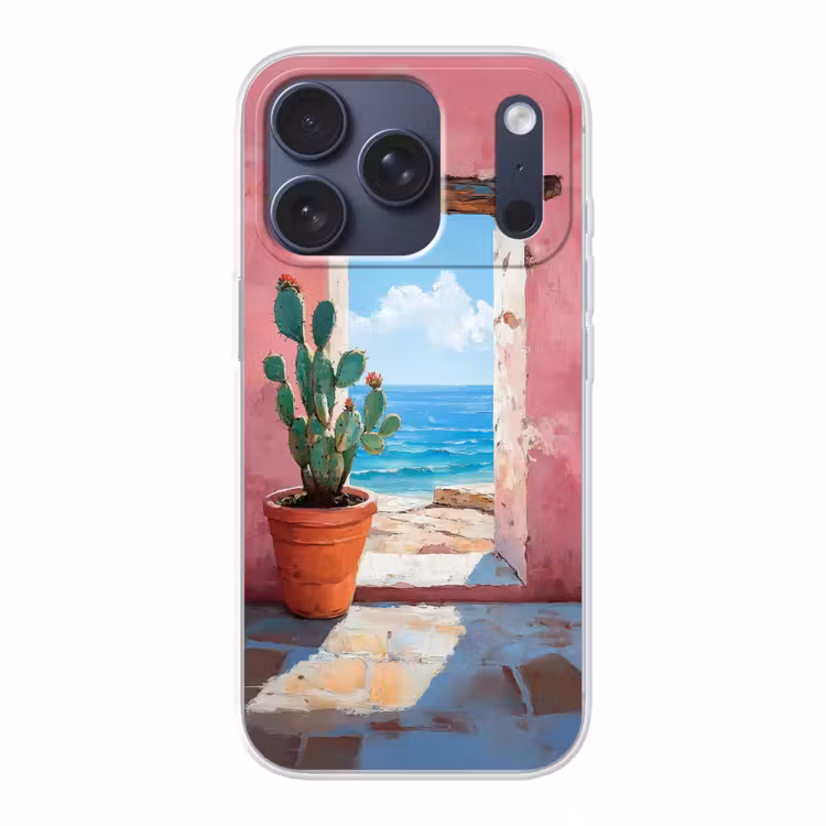 Zee - Roze - Cactus Telefoonhoesje iPhone 17 Pro klein -3d