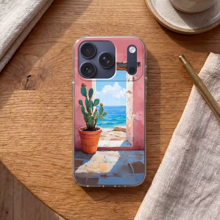 Zee - Roze - Cactus Telefoonhoesje iPhone 17 Pro klein -sfeer1