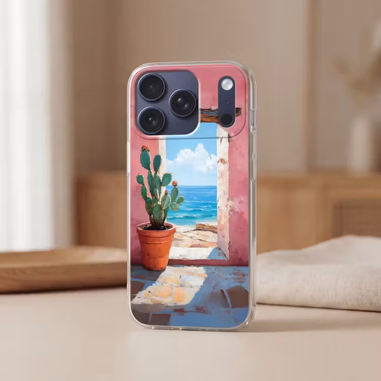 Zee - Roze - Cactus Telefoonhoesje iPhone 17 Pro klein -sfeer2