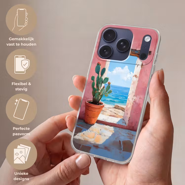 Zee - Roze - Cactus Telefoonhoesje iPhone 17 Pro klein -sfeer3_NL