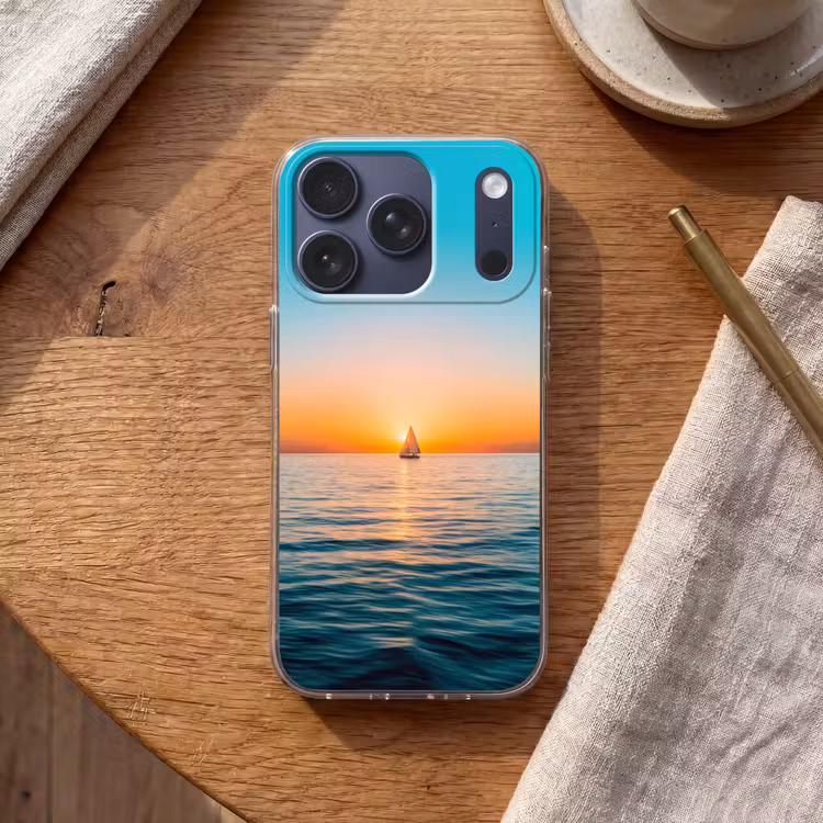 Zee - Zeilboot - Zonsondergang Telefoonhoesje iPhone 17 Pro klein -sfeer1