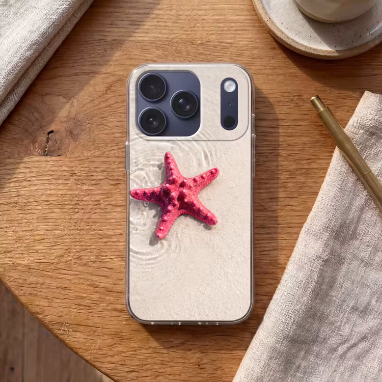 Zeeleven - Zeester - Strand - Roze - Water Telefoonhoesje iPhone 17 Pro klein -sfeer1