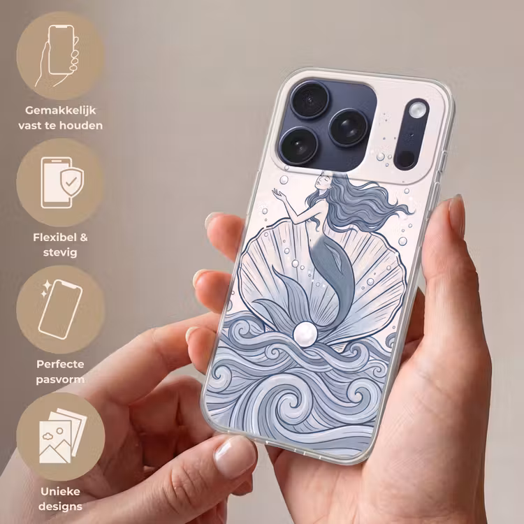 Zeemeermin - Schelp - Zee - Fantasie - Blauw Telefoonhoesje iPhone 17 Pro klein -sfeer3_NL
