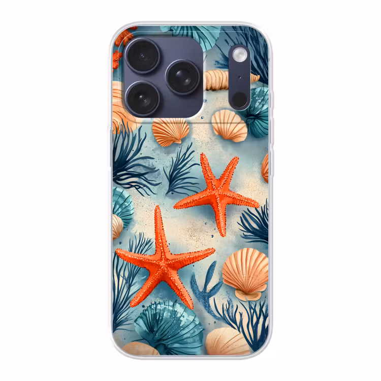 Zeesterren - Schelpen - Illustratie - Zand Telefoonhoesje iPhone 17 Pro klein -3d