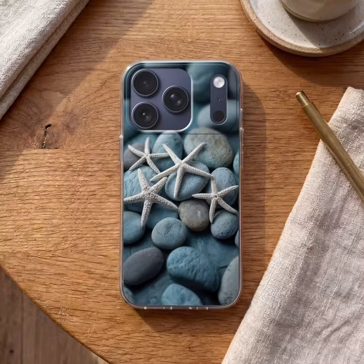 Zeesterren - Stenen - Wit Telefoonhoesje iPhone 17 Pro klein -sfeer1