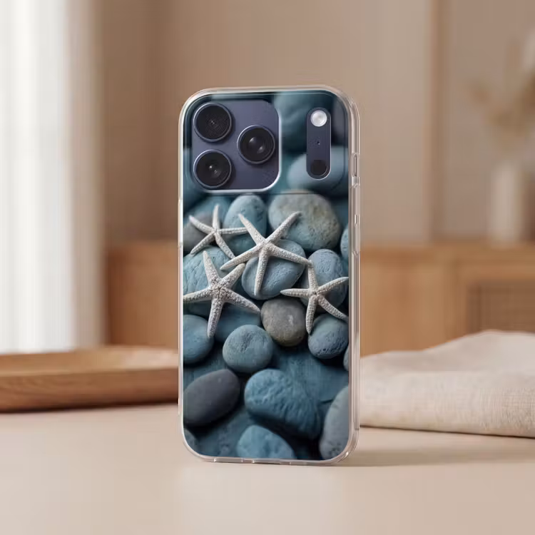 Zeesterren - Stenen - Wit Telefoonhoesje iPhone 17 Pro klein -sfeer2