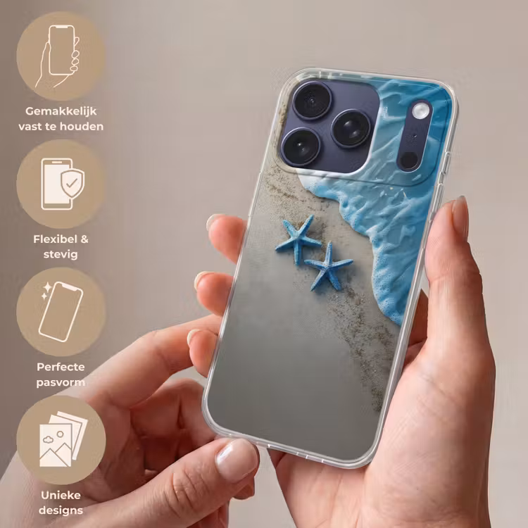 Zeesterren - Zand - Zee - Blauw Telefoonhoesje iPhone 17 Pro klein -sfeer3_NL