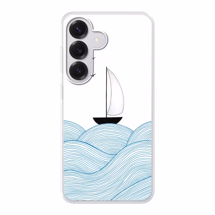 Zeilboot - Golven - Zee - Illustratie - Blauw Telefoonhoesje Samsung Galaxy S26 klein -3d