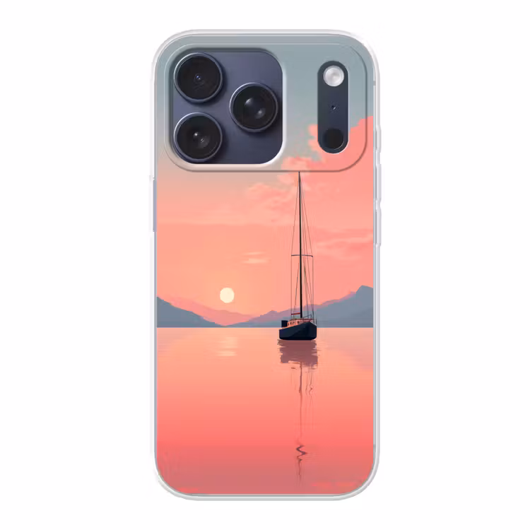 Zeilboot - Roze zee - Zonsondergang - Bergen Telefoonhoesje iPhone 17 Pro klein -3d