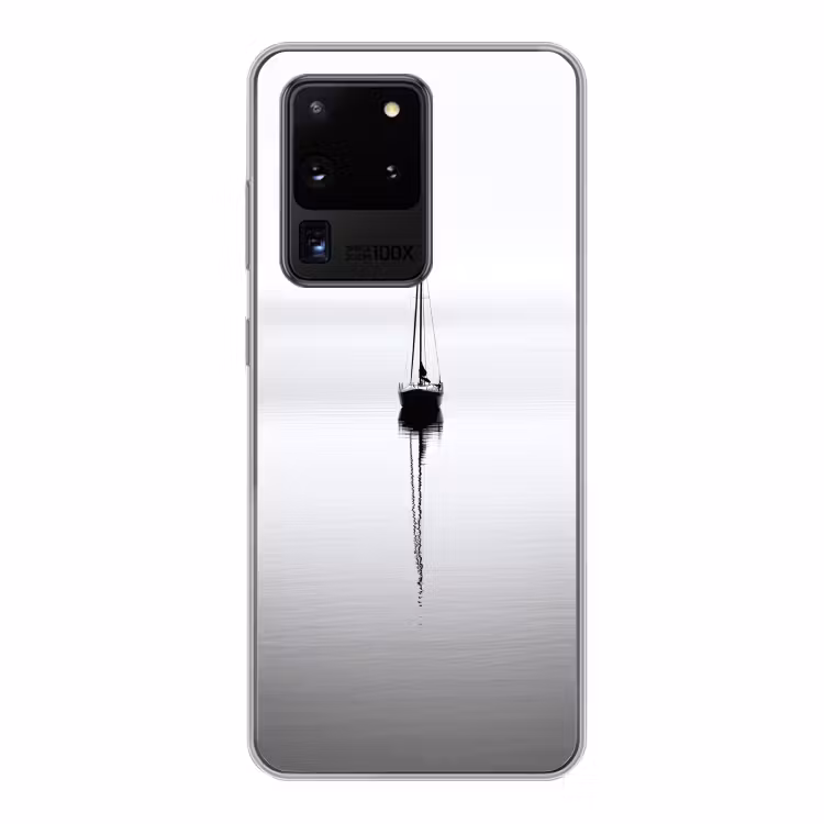 Zeilboot - Zwart - Water - Silhouet Telefoonhoesje Samsung Galaxy S20 Ultra klein -3d