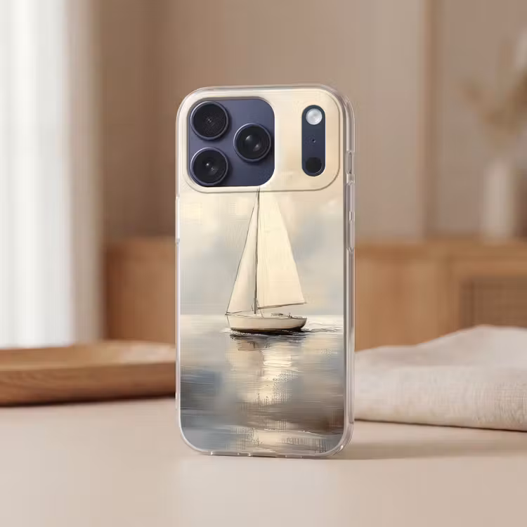 Zeilschip - Zee - Bewolkt Telefoonhoesje iPhone 17 Pro klein -sfeer2