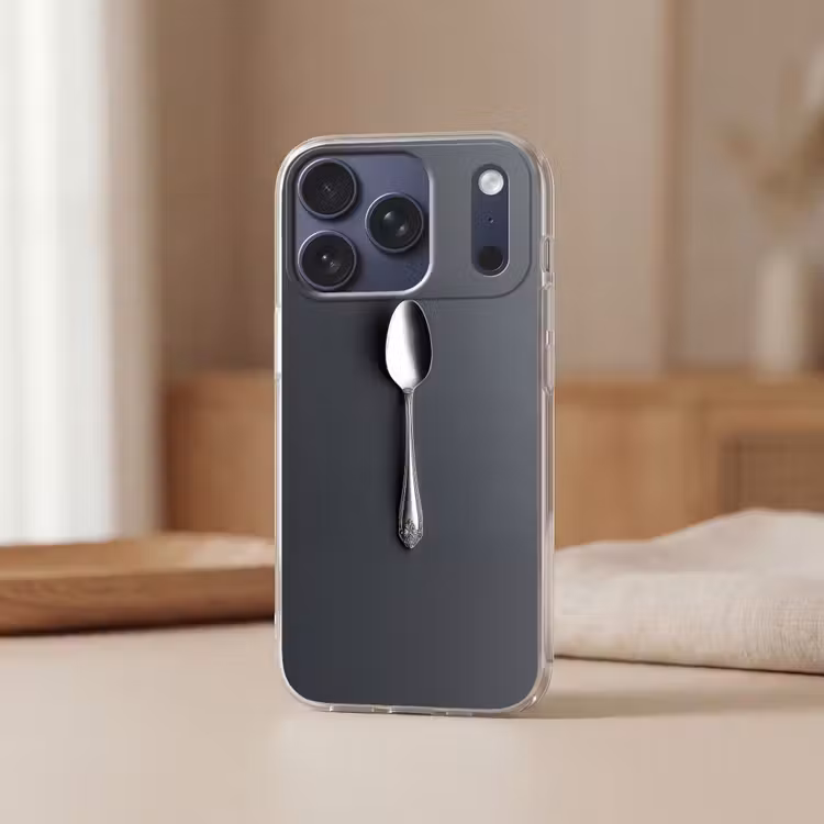 Zilver - Metaal - Lepel Telefoonhoesje iPhone 17 Pro klein -sfeer2