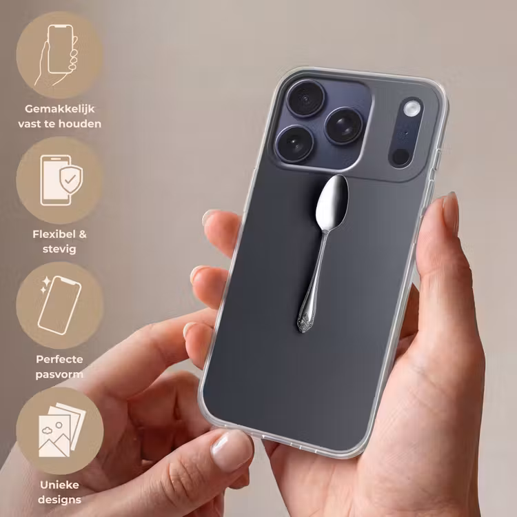 Zilver - Metaal - Lepel Telefoonhoesje iPhone 17 Pro klein -sfeer3_NL