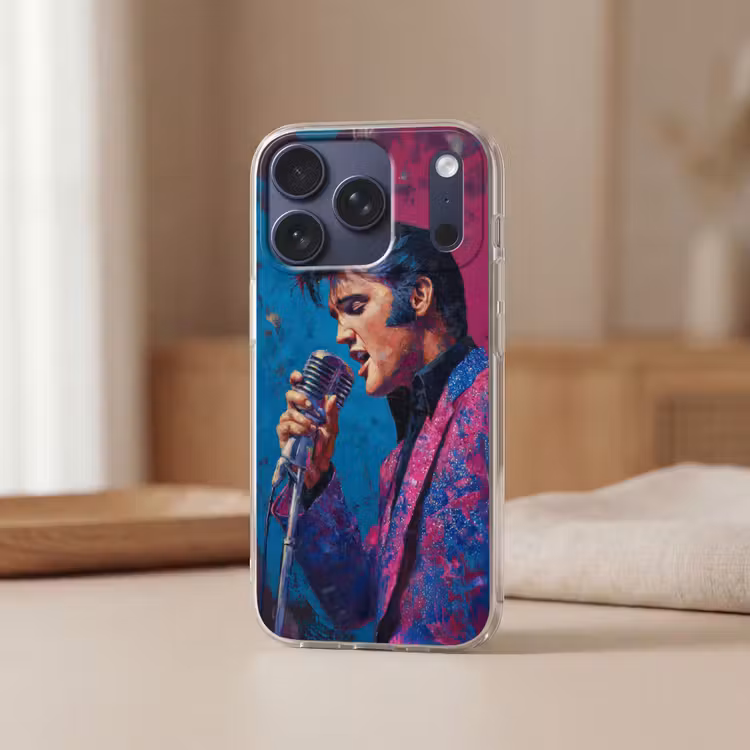 Zingende man - Glitterjas - Microfoon Telefoonhoesje iPhone 17 Pro klein -sfeer2