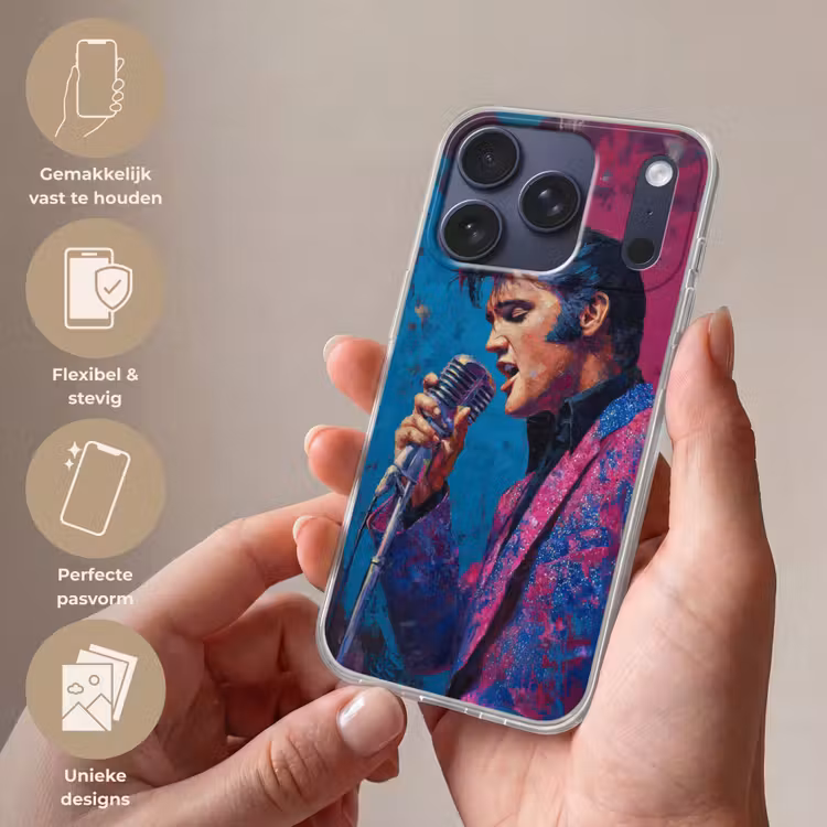 Zingende man - Glitterjas - Microfoon Telefoonhoesje iPhone 17 Pro klein -sfeer3_NL