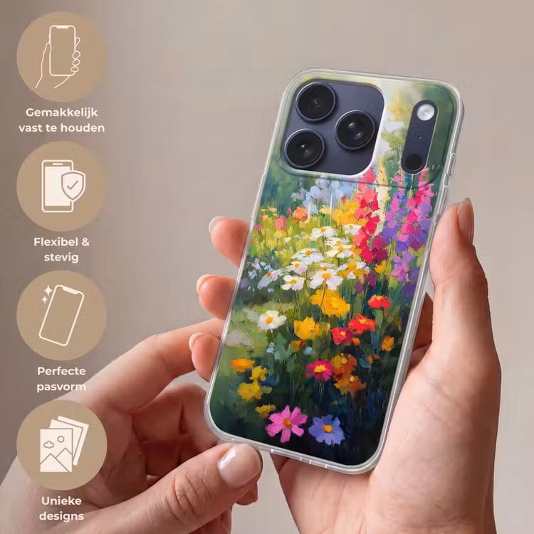 Zomertuin - Sfeervol - Bloemen Telefoonhoesje iPhone 17 Pro klein -sfeer3_NL