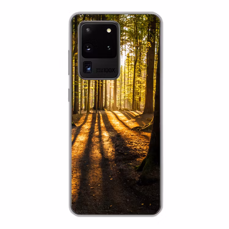 Zon - Bomen - Bos - Landschap Telefoonhoesje Samsung Galaxy S20 Ultra klein -3d