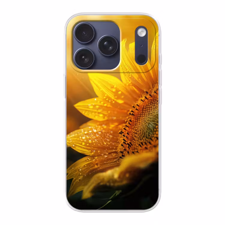 Zonnebloem - Dauwdruppels - Geel - Zonlicht Telefoonhoesje iPhone 17 Pro klein -3d