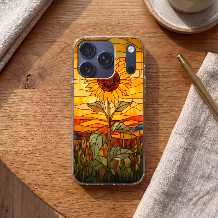 Zonnebloem - Mozaïek - Zonsondergang - Geel Telefoonhoesje iPhone 17 Pro klein -sfeer1