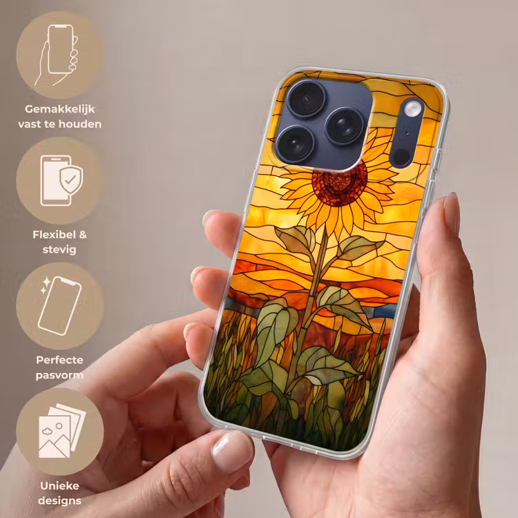 Zonnebloem - Mozaïek - Zonsondergang - Geel Telefoonhoesje iPhone 17 Pro klein -sfeer3_NL