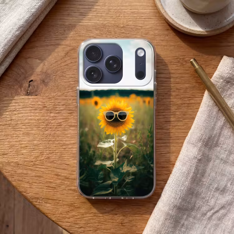 Zonnebloem - Veld - Zonnebril Telefoonhoesje iPhone 17 Pro klein -sfeer1