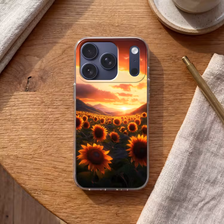 Zonnebloemen - Zonsondergang - Landschap Telefoonhoesje iPhone 17 Pro klein -sfeer1
