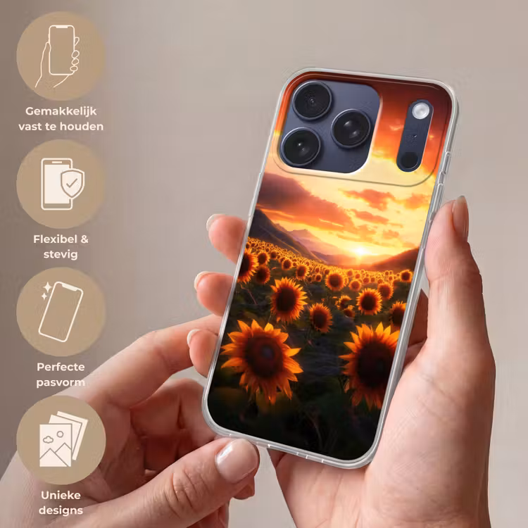 Zonnebloemen - Zonsondergang - Landschap Telefoonhoesje iPhone 17 Pro klein -sfeer3_NL