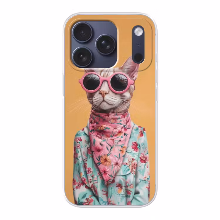 Zonnebril - Kat - Sjaal - Bloemen Telefoonhoesje iPhone 17 Pro klein -3d