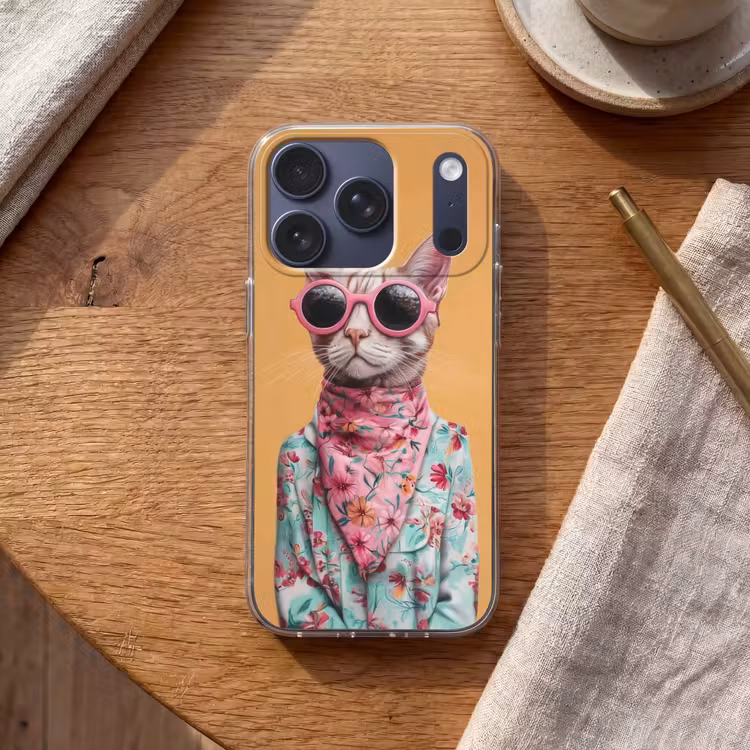 Zonnebril - Kat - Sjaal - Bloemen Telefoonhoesje iPhone 17 Pro klein -sfeer1