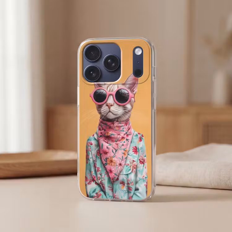 Zonnebril - Kat - Sjaal - Bloemen Telefoonhoesje iPhone 17 Pro klein -sfeer2