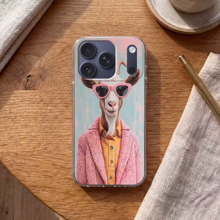 Zonnebril - Roze - Geit - Horen Telefoonhoesje iPhone 17 Pro klein -sfeer1