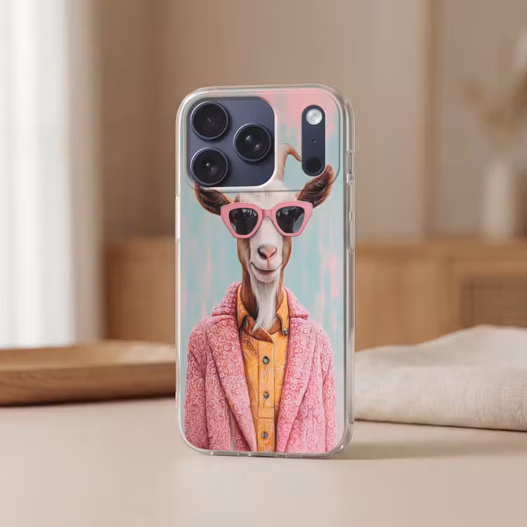 Zonnebril - Roze - Geit - Horen Telefoonhoesje iPhone 17 Pro klein -sfeer2