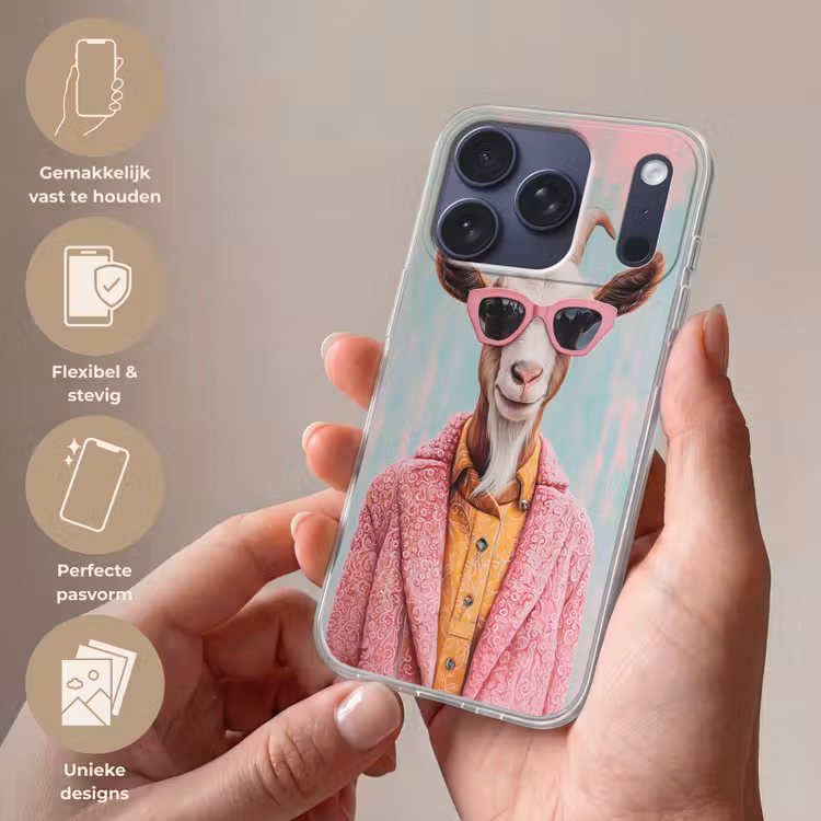 Zonnebril - Roze - Geit - Horen Telefoonhoesje iPhone 17 Pro klein -sfeer3_NL