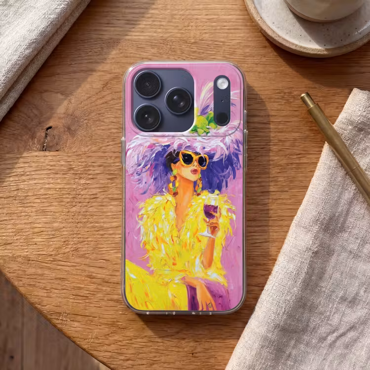 Zonnebril - Vrouw - Jas - Veren Telefoonhoesje iPhone 17 Pro klein -sfeer1