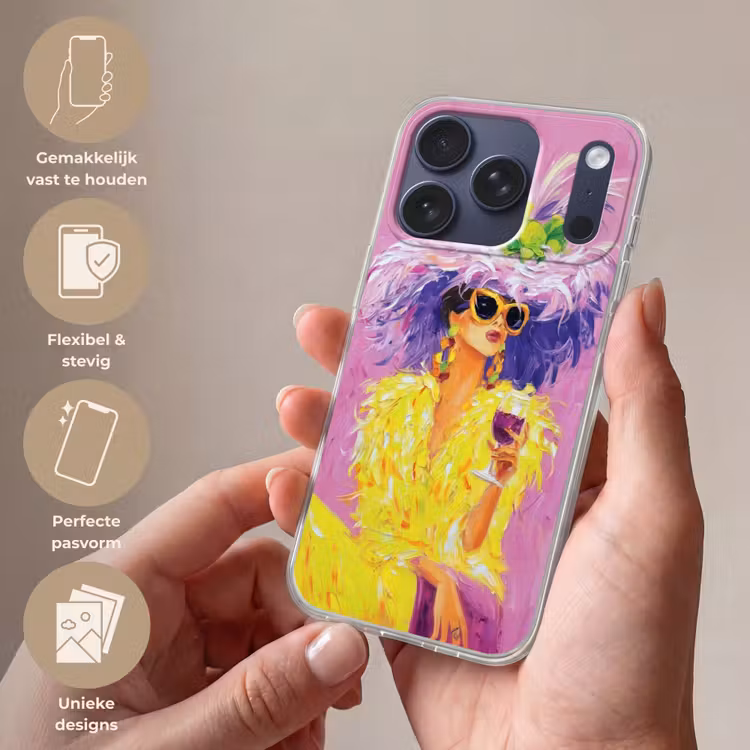 Zonnebril - Vrouw - Jas - Veren Telefoonhoesje iPhone 17 Pro klein -sfeer3_NL