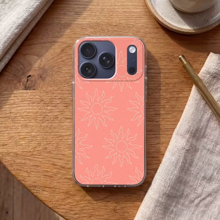Zonnen - Print - Roze - Wit - Zomer Telefoonhoesje iPhone 17 Pro klein -sfeer1