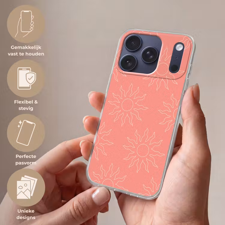 Zonnen - Print - Roze - Wit - Zomer Telefoonhoesje iPhone 17 Pro klein -sfeer3_NL