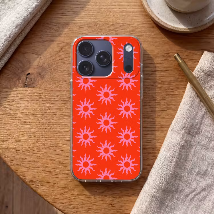 Zonnen - Rood - Roze - Patroon - Zomer Telefoonhoesje iPhone 17 Pro klein -sfeer1
