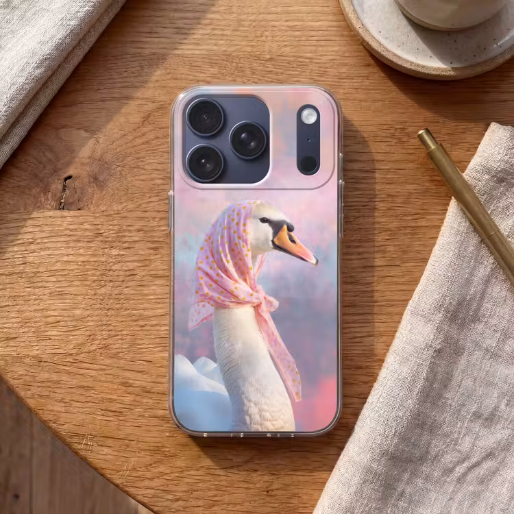 Zwaan - Sjaaltje - Pastelwolken Telefoonhoesje iPhone 17 Pro klein -sfeer1