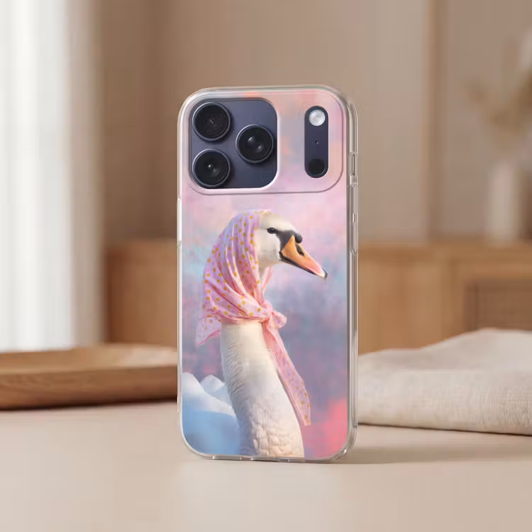 Zwaan - Sjaaltje - Pastelwolken Telefoonhoesje iPhone 17 Pro klein -sfeer2