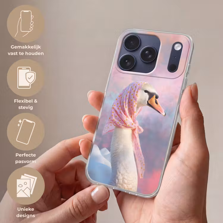Zwaan - Sjaaltje - Pastelwolken Telefoonhoesje iPhone 17 Pro klein -sfeer3_NL