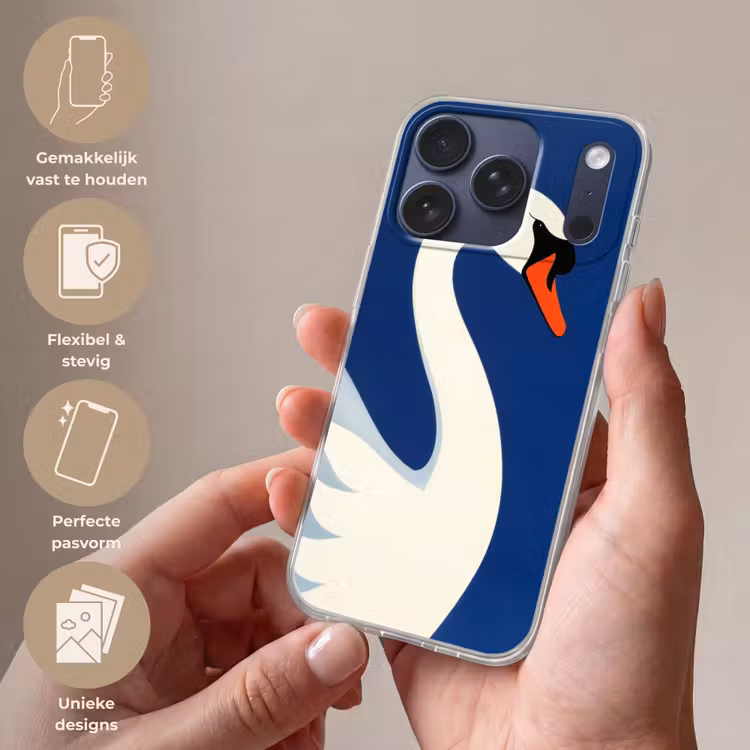 Zwaan - Wit - Snavel - Illustratie Telefoonhoesje iPhone 17 Pro klein -sfeer3_NL