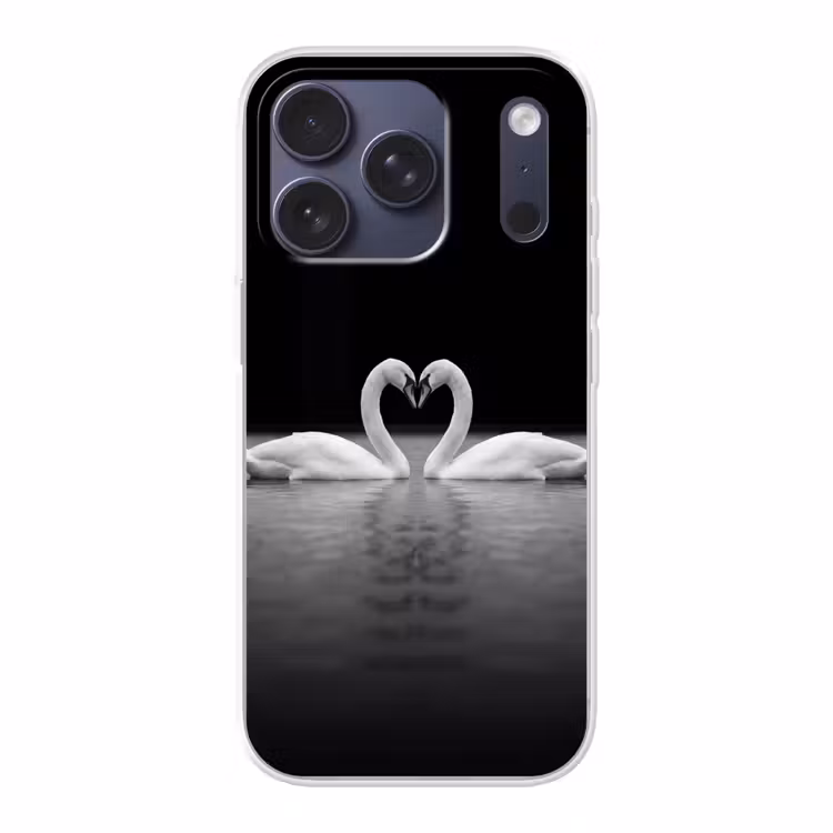 Zwanen - Hart - Zwart - Wit Telefoonhoesje iPhone 17 Pro klein -3d