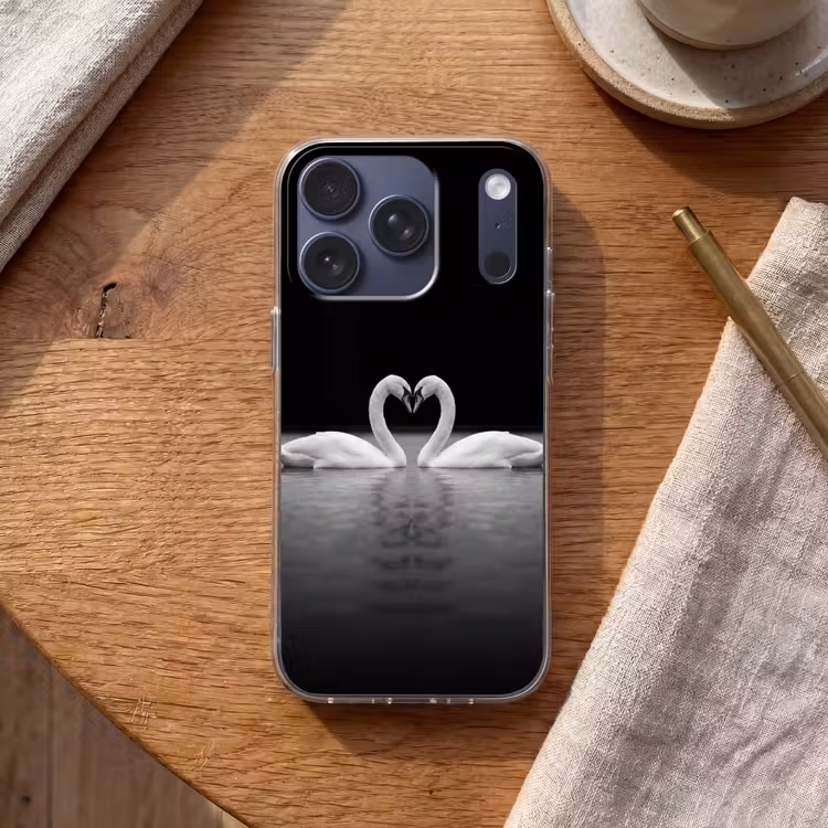 Zwanen - Hart - Zwart - Wit Telefoonhoesje iPhone 17 Pro klein -sfeer1